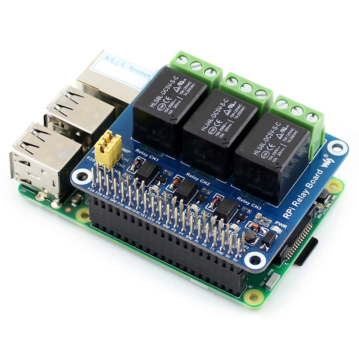 Raspberry Pi Kit - Waveshare 5V 3-kanaals relaismodule uitbreidingskaart Breakout