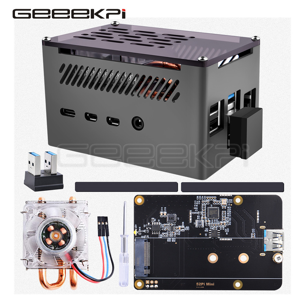 Pi 4 Case - Geeekpi Aluminium Brick Case Zwart Shell